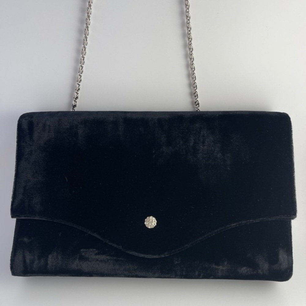 Vintage Black Velvet and Rhinestone Evening Bag
